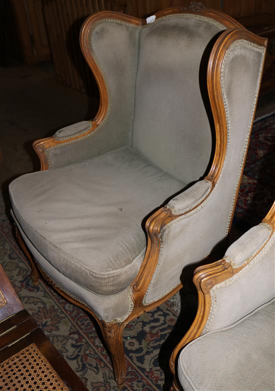 Late 19th century French beech framed enclosed bergere armchair